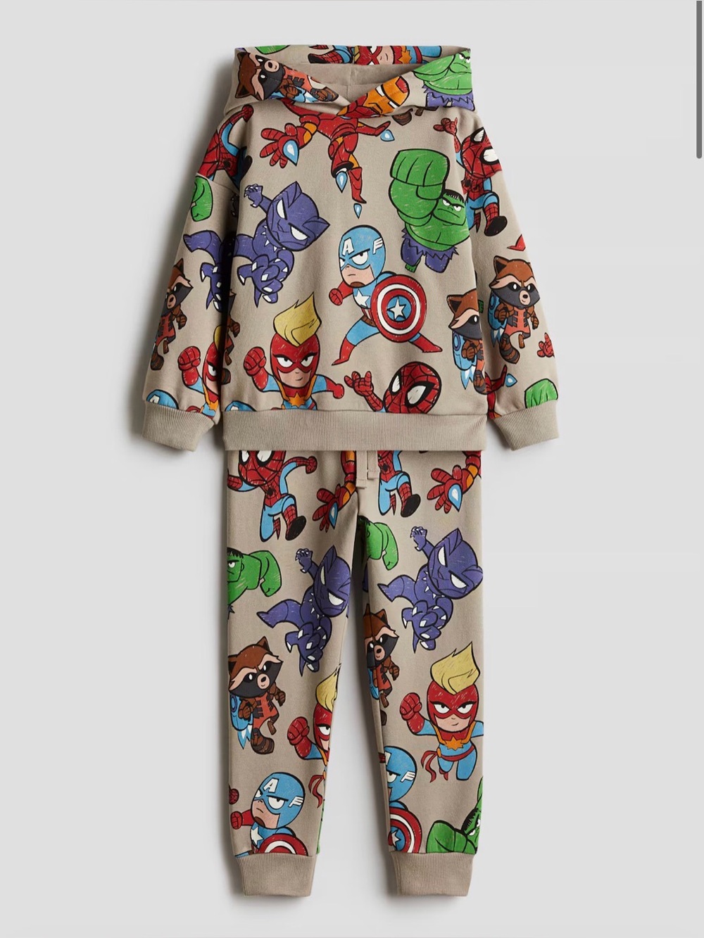 H&M Kids Marvel Superhero Hoodie & Joggers with Multicolor Marvel Characters 5